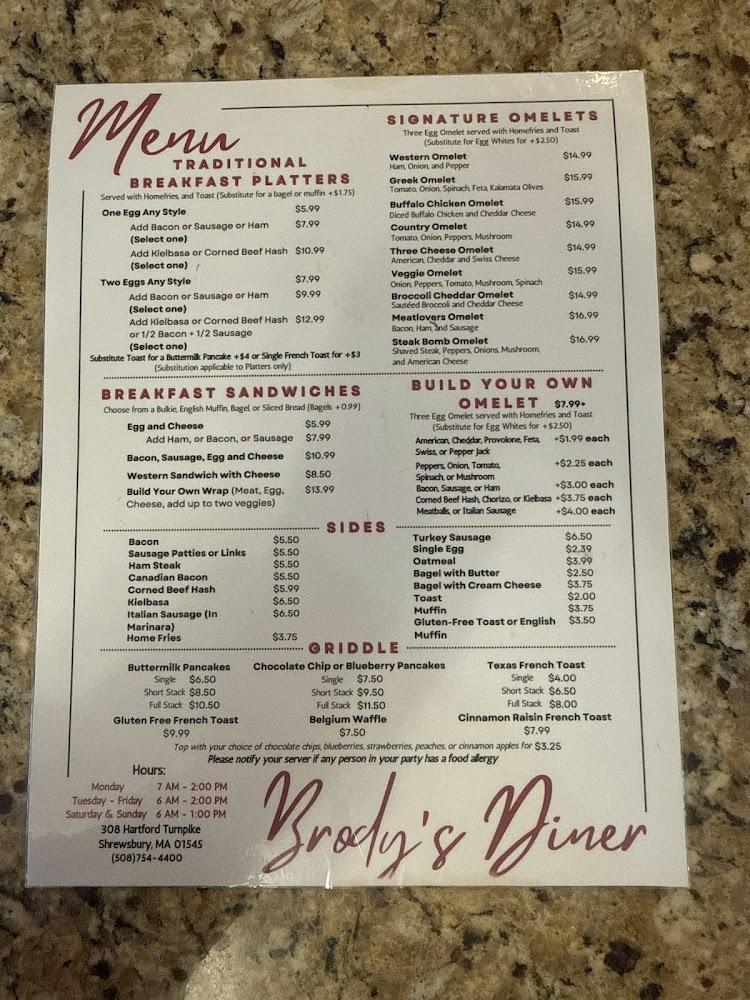 Brody's Diner Menu